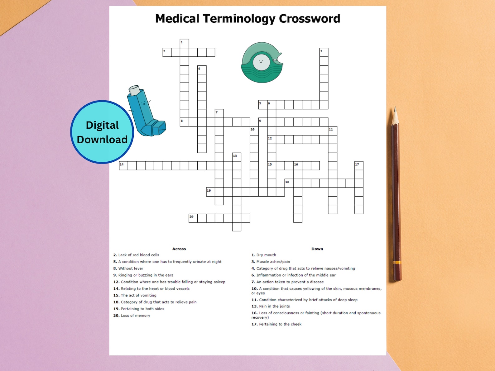 Medical Terminology Crossword Puzzle: Pharmacy, Nurse, Student (PDF) - Etsy