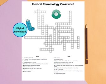 Medical Terminology Crossword Puzzle: Pharmacy, Nurse, Student (PDF)