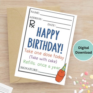 Tarjeta de cumpleaños médica imprimible divertida para médicos, enfermeras, personal del hospital, estudiantes, farmacéuticos, técnicos, tarjeta de feliz cumpleaños