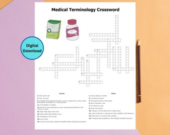 Medical Terminology Crossword Puzzle: Pharmacy, Nurse, Medical (PDF)