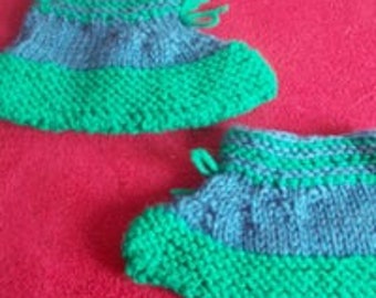 Hand Knit Blue and Green Kid's Slippers