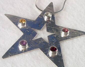 Star Pendant with Multi Colored Stones