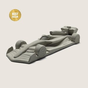 Formula 1 Car Concrete Sculpture - Handmade Desk Art, Collector Decor, Modern Minimalist Display
