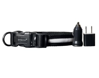 Airtag Holder LED Dog Collar Rechargeable, Waterproof, Adjustable, Soft, Reflective