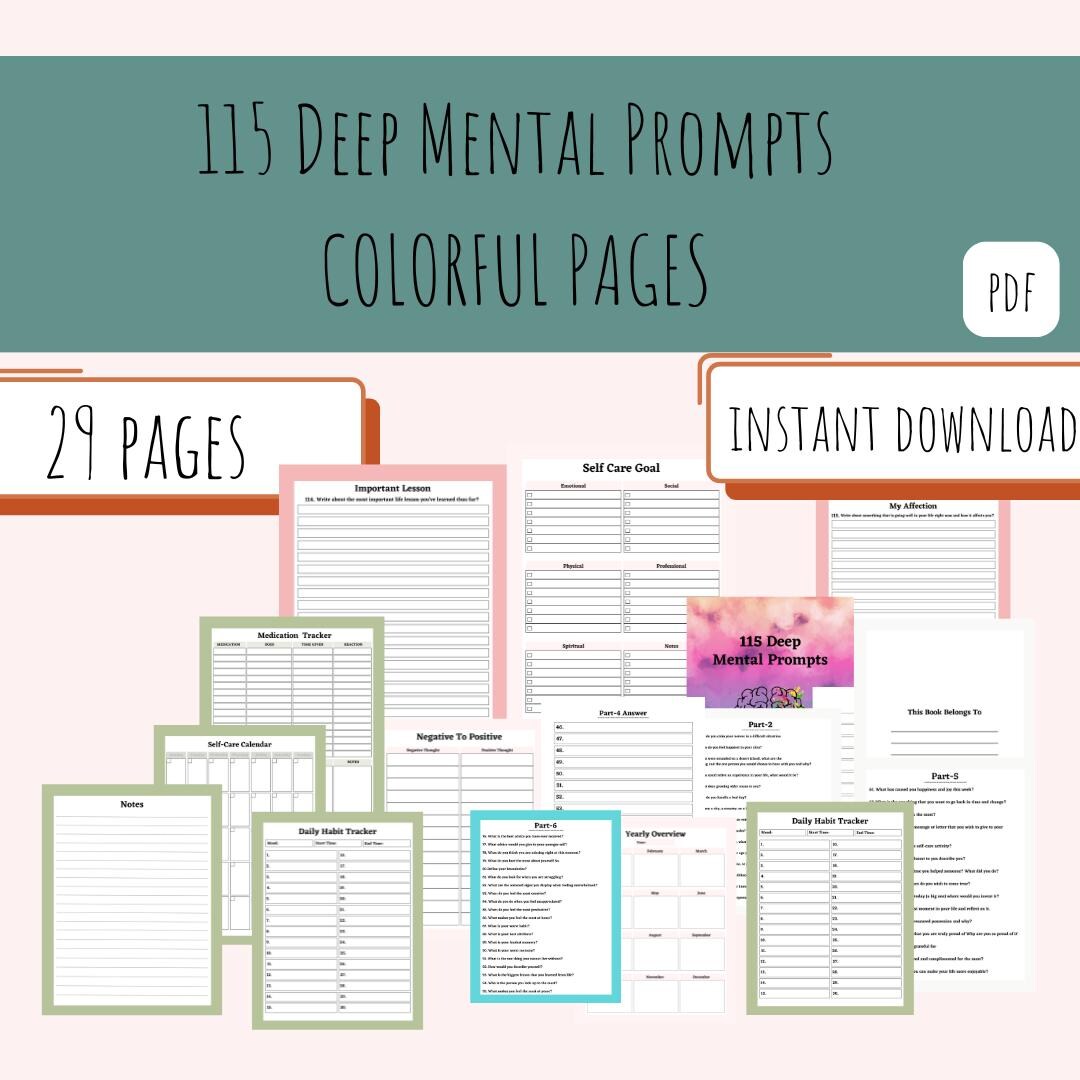 COLORFUL Mental Health MEGA BUNDLE 29PAGES 115 Deep Mental Prompts ...