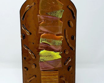 Fused Glass Art Sculpture Abstract Art with Dichroic Glass and Texture
