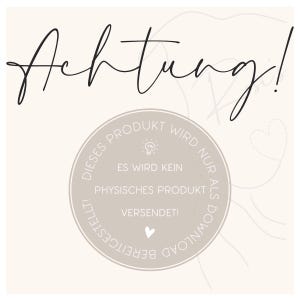 Puede incluir: Gr&aacute;fico beige claro con la palabra "Achtung!" en escritura negra. Un emblema circular indica "Dieses Produkt wird nur als Download bereitgestellt!" en alem&aacute;n. Tambi&eacute;n hay un coraz&oacute;n y una bombilla.