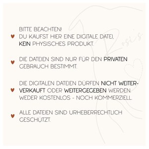May include: A cream-colored digital file notice with German text. The text states that the purchase is a digital file, not a physical product, for private use only, and cannot be resold or shared.