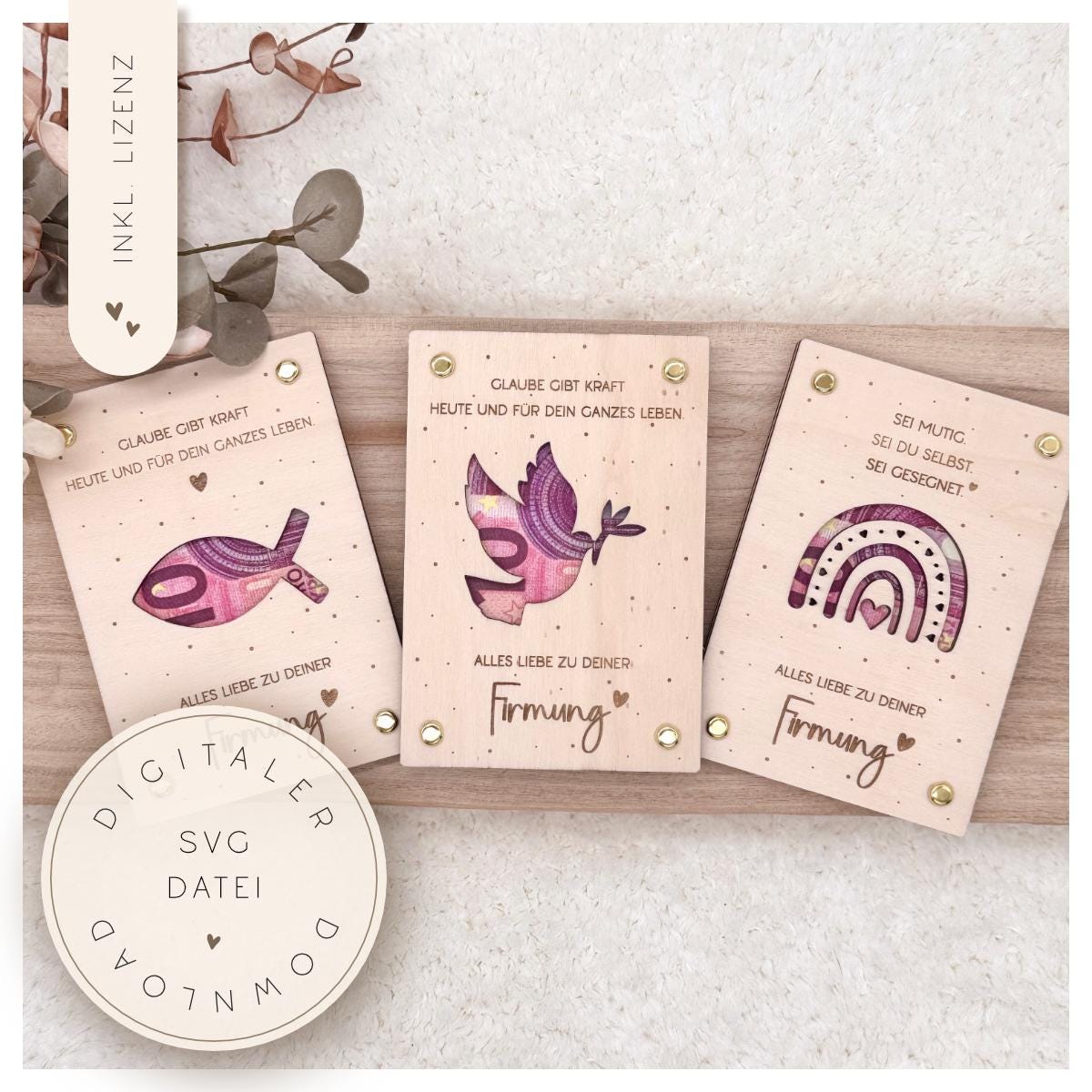 Laser file | SVG file | Confirmation | Cash gift for birthdays | Instant download | Dove | Rainbow | Fish | Christian |