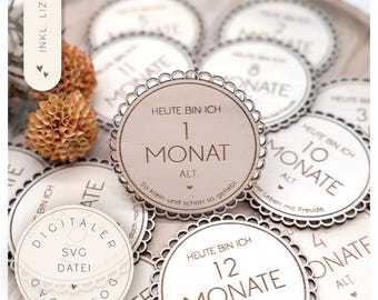 Laser file | SVG file | Milestone cards | 1-12 months | Birth gift | Birth gift idea | My first year | Wooden cards |