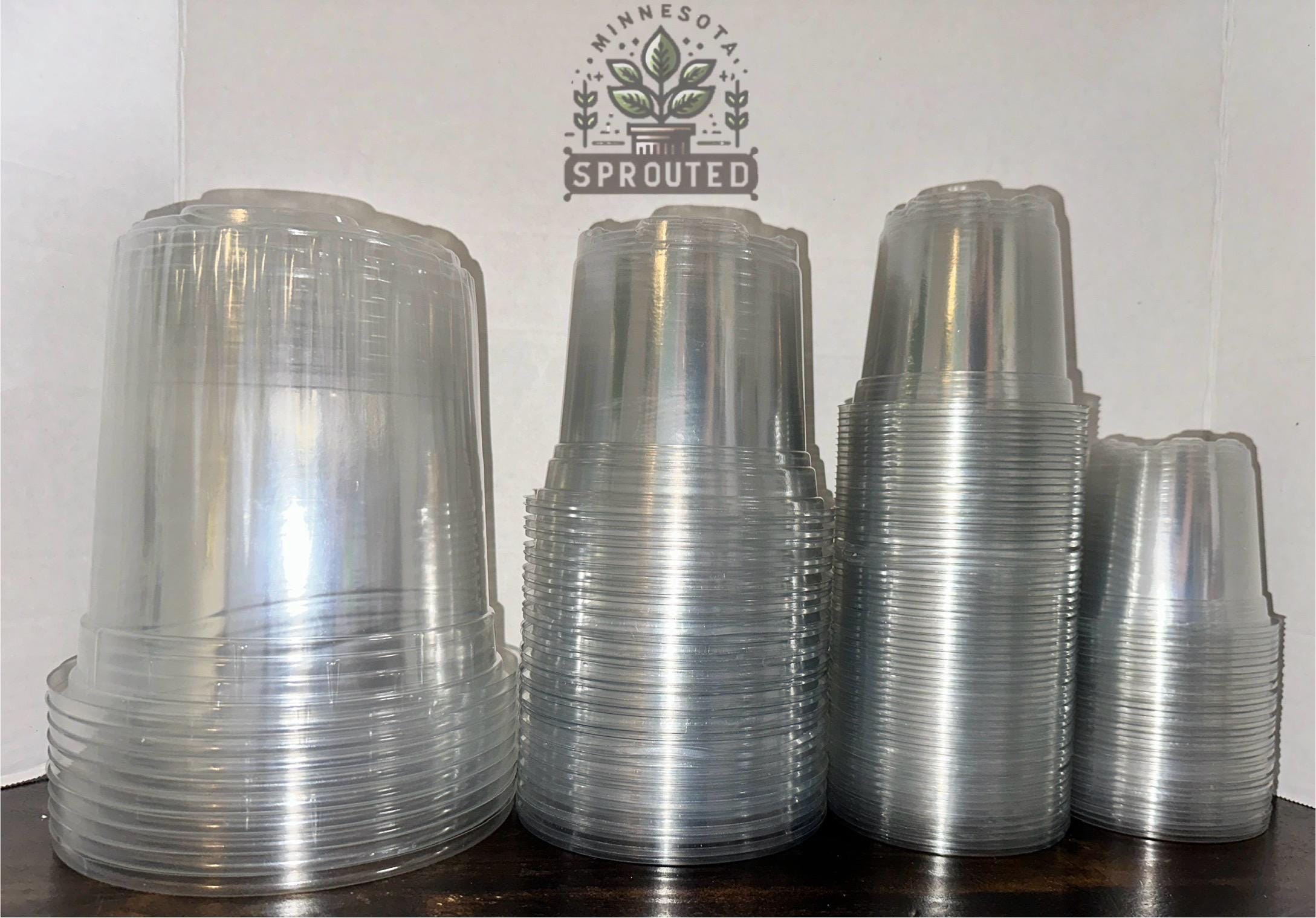 Clear nursery pots with drainage holes, many sizes, pack of 5