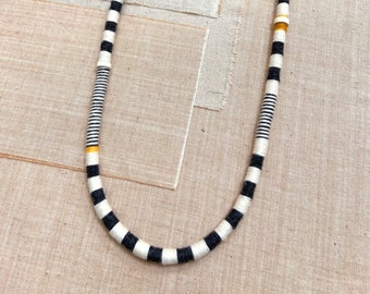 striped long linda necklace - black & white