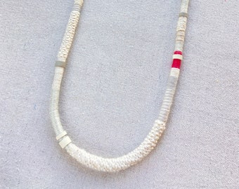 long linda fiber necklace - ecru, fog grey & fuschia