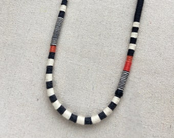 petite linda fiber necklace - charcoal, ecru & poppy