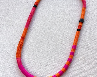 petite linda fiber necklace - orange & fuschia