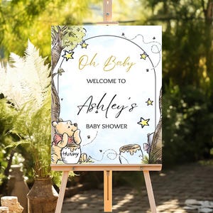 Cartel de bienvenida para baby shower de Winnie the Pooh: póster impreso
