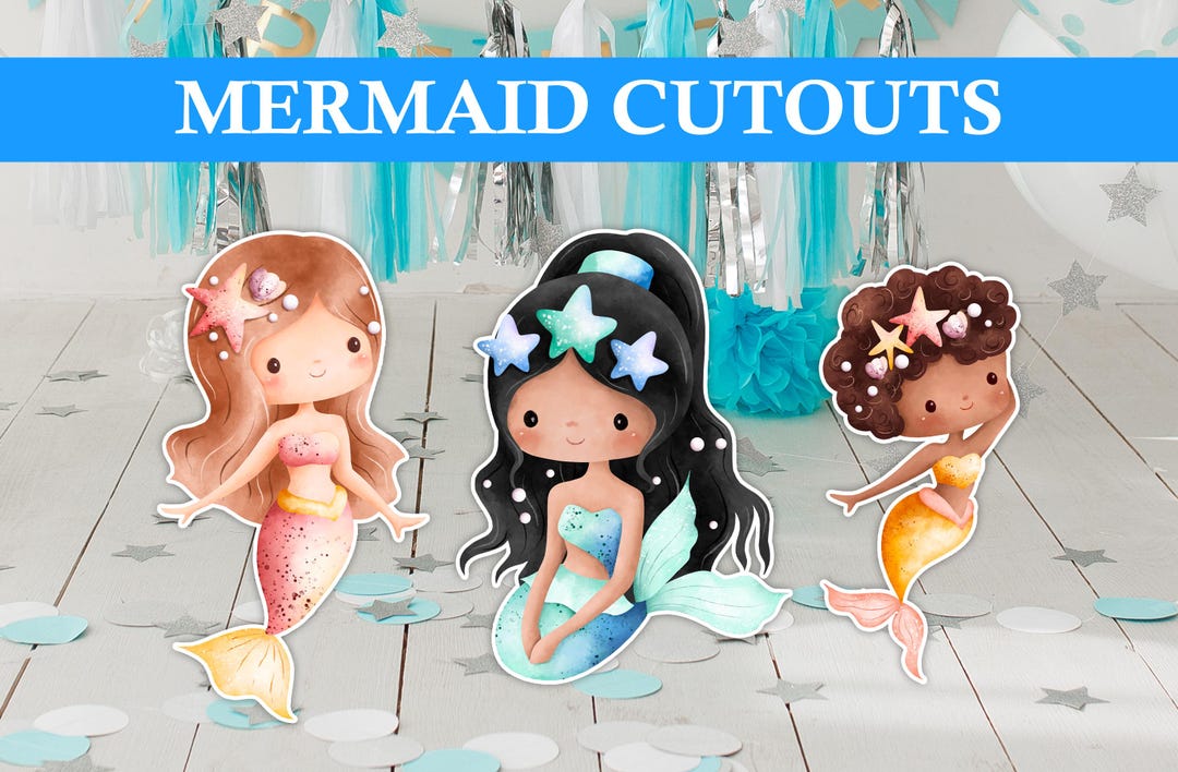 Mermaid Party Decoration Cutouts | Mermaid Theme Birthday Party Cutouts ...