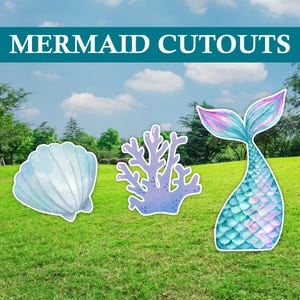 Recortes para decoración de fiestas de sirenas / Recortes para fiestas de cumpleaños con temática de sirenas / Recortes de cola de sirena