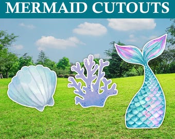 Recortes para fiesta de sirenas: cola de sirena de Coroplast, coral, decoraciones de conchas marinas