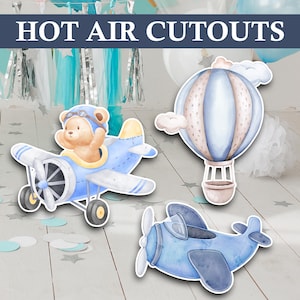 Recortes de decoración para fiesta de aire caliente / Accesorios para fiesta de cumpleaños con temática de aventura / Centro de mesa de aire caliente y avión