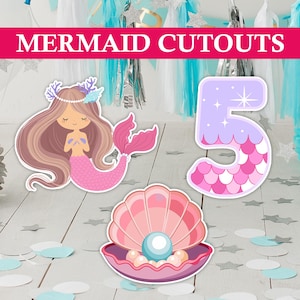 Mermaid Party Decoration Cutouts | Mermaid Theme Birthday Party Cutouts | Mermaid Number Sign Cutout