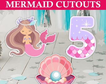Recortes para fiesta de sirena: Decoración de cumpleaños bajo el mar