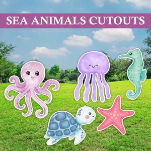 Sea Animals Party Decoration Cutouts | Mermaid Creatures Birthday Cutouts | Under the Sea Party Birthday Decoration Cutouts or Prop
