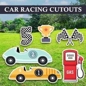 Recortes decorativos de carreras de autos / Recortes de cumpleaños de autos de carreras / Recortes o accesorios de decoración de cumpleaños para fiestas temáticas de autos