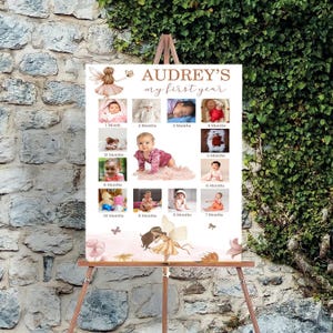 Milestone birthday sign , Baby's first year board, 1st Birthday Milestone Board, 1st Birthday Photo Collage Sign