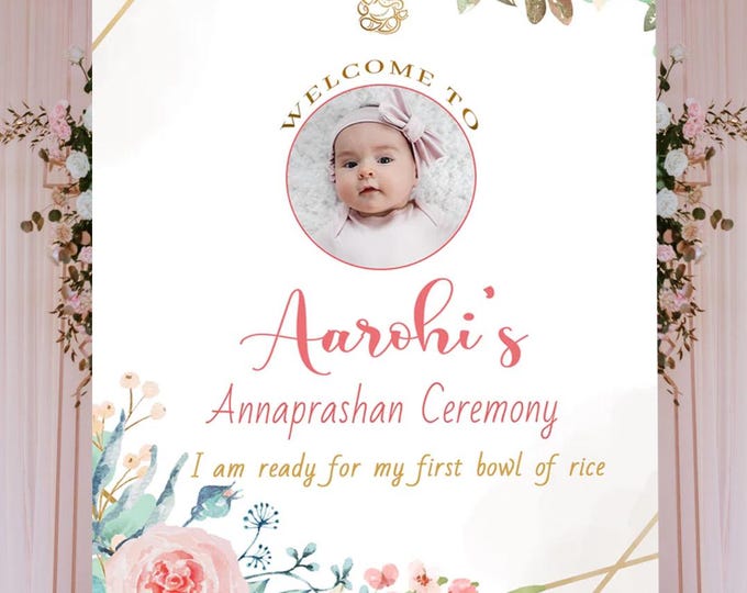 Yellow Rice Ritual Poster Annaprashan Sign & First Rice Feeding Sign, Rice Ceremony Sign as ...