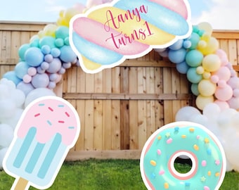 Candy Land Party Cutouts: Ice Cream, Donut, Marshmallow Props - Set of 3