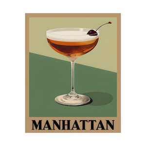 Manhattan Cocktail Poster – Vintage Style Drink Print for Home Bar or Kitchen, Classic Whiskey Art, Retro Wall Decor (Digital Download)