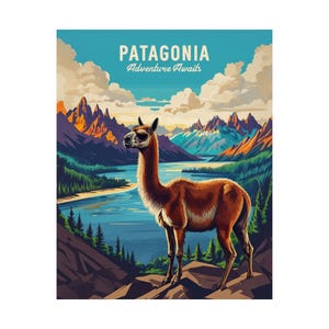 Patagonia Travel Poster - Vintage Mountain Landscape Print - Retro Hiking Wall Art - Adventure Nature Poster - Digital Download