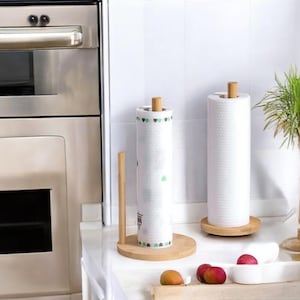 Porta-toalhas de papel de nogueira - Prateleira de cozinha moderna - Decoração de casa de fazenda - Solução de organização ecológica - Presente de inauguração pronto para enviar
