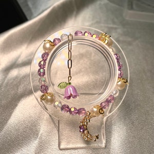 Moon Charm Bracelet | beaded bracelet | Purple bracelet | Handmade bracelet | handmade jewelry | Japanese charm | stretchable bracelet