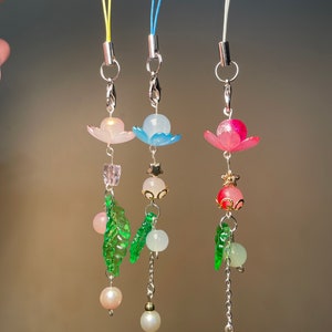 Lotus Flowers Phone Charm | Beaded Glass | Handmade Keychain Bead Accessory | Floral | Bag Charm | Gift for her | Keychain | Aesthetic