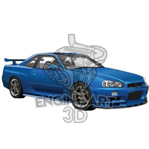 Nissan Skyline R34 GT-R Vector Art - Colorful Digital Download | Car Illustration SVG/PNG for T-Shirts, Wall Art & More