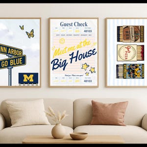 University of Michigan Wall Art Set of 3 | Ann Arbor Dorm Decor | Go Blue Prints | Michigan Wolverines College Football Poster Bundle
