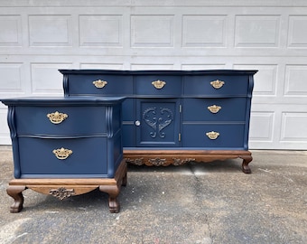 Lexington Dresser w/one nightstand. - Navy Blue Walnut stain base