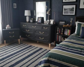 SOLD* Matte Black Martinsville Dresser, Nightstands, Mirror