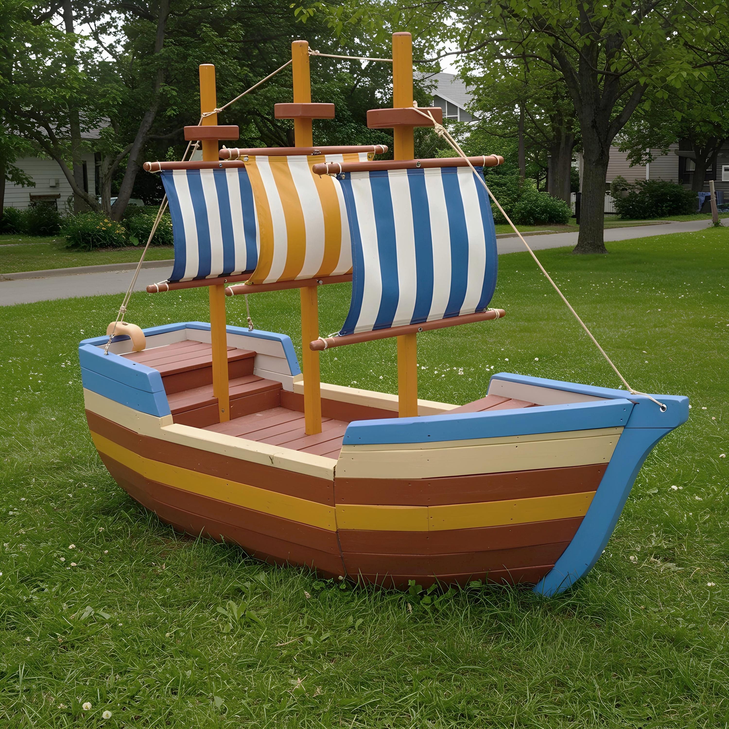 Charming Wooden Sail Boat For Kids, Backyard Children's Pretend Play Ship Made From Solid Wood