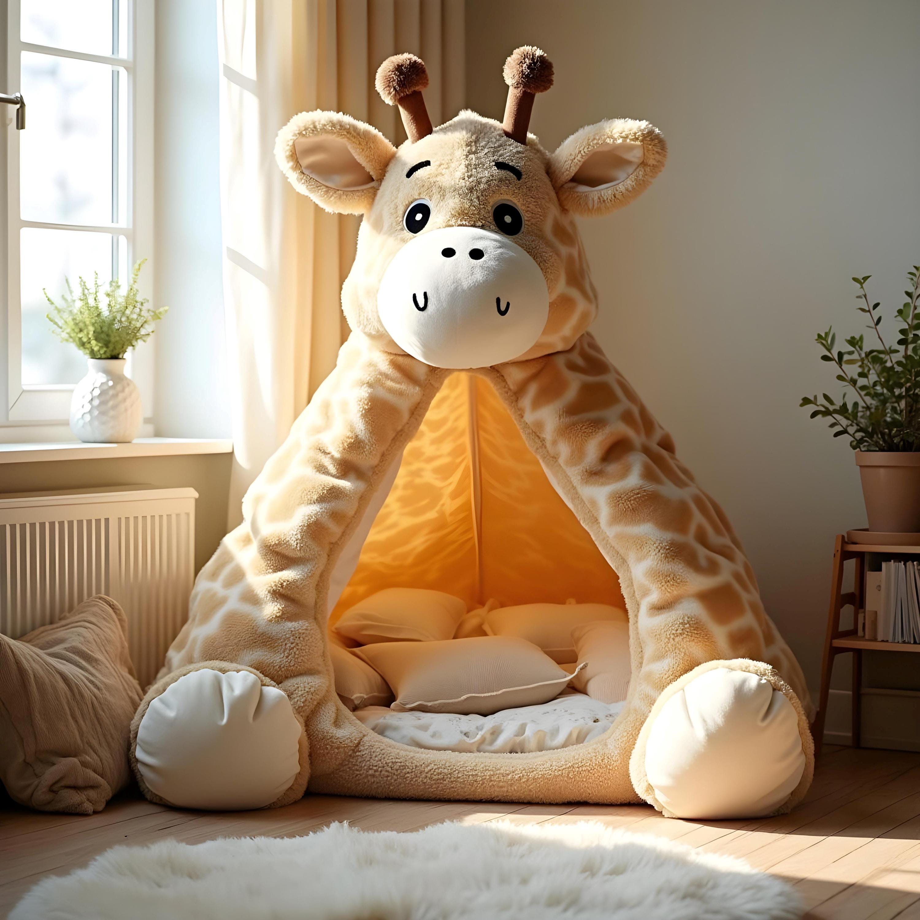 Cute Giraffe Kids Tent - Plush Giraffe Shaped Snuggle Cave