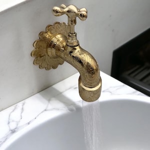 Solid Brass Wall Faucet, Antique garden tap, Wall Mounted brass faucet, Brass Water tap
