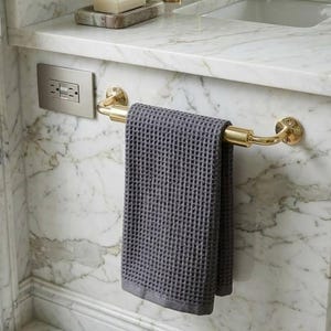 Solid Brass Towel Bar – Antique Brass Towel Holder for Bathroom & Kitchen – Vintage French Country Decor, Wall Mount  Bar