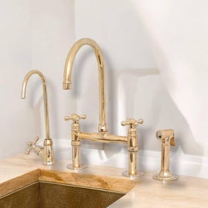 Unlacquered Brass Kitchen Faucet - Antique Style - Solid Brass Bridge Faucet - Sink Faucet - Kitchen Faucets - Brass Sink Fixture