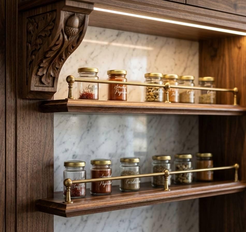 Solid Brass Gallery Rail – Kitchen Shelf Rail With Posts – Handmade ...