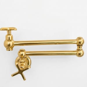 Unlacquered Brass Pot Filler Faucet Wall Mount Folding Kitchen Faucet Double Joint Swing Arm Stove Faucet Luxury Brass Kitchen Tap