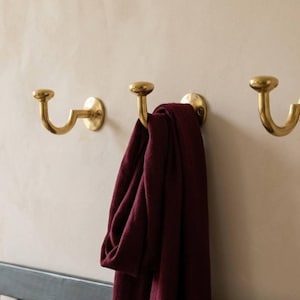 Solid Unlacquered Brass Wall Hook – Minimalist Coat & Hat Hook – Handmade Brass Hardware – Timeless Patina Finish
