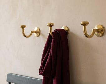 Solid Unlacquered Brass Wall Hook – Minimalist Coat & Hat Hook – Handmade Brass Hardware – Timeless Patina Finish