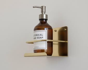 Unlacquered Brass Wall Shelf Bathroom Organizer | Gold Floating Shelf with Rail | Modern Bathroom Storage | Vanity Decor Shelf